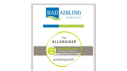 Für Allergiker qualitätsgeprüfte Betriebe sind in Bad Aibling mit diesen Schildern gekennzeichnet, © Bayerischer Heilbäder-Verband Für Allergiker qualitätsgeprüfte Betriebe sind in Bad Aibling mit diesen Schildern gekennzeichnet, © Bayerischer Heilbäder-Verband