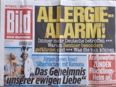 Die Zunahme von Allergien insbesondere bei Senioren war Titelstory einer BILD-Ausgabe im August 2019
